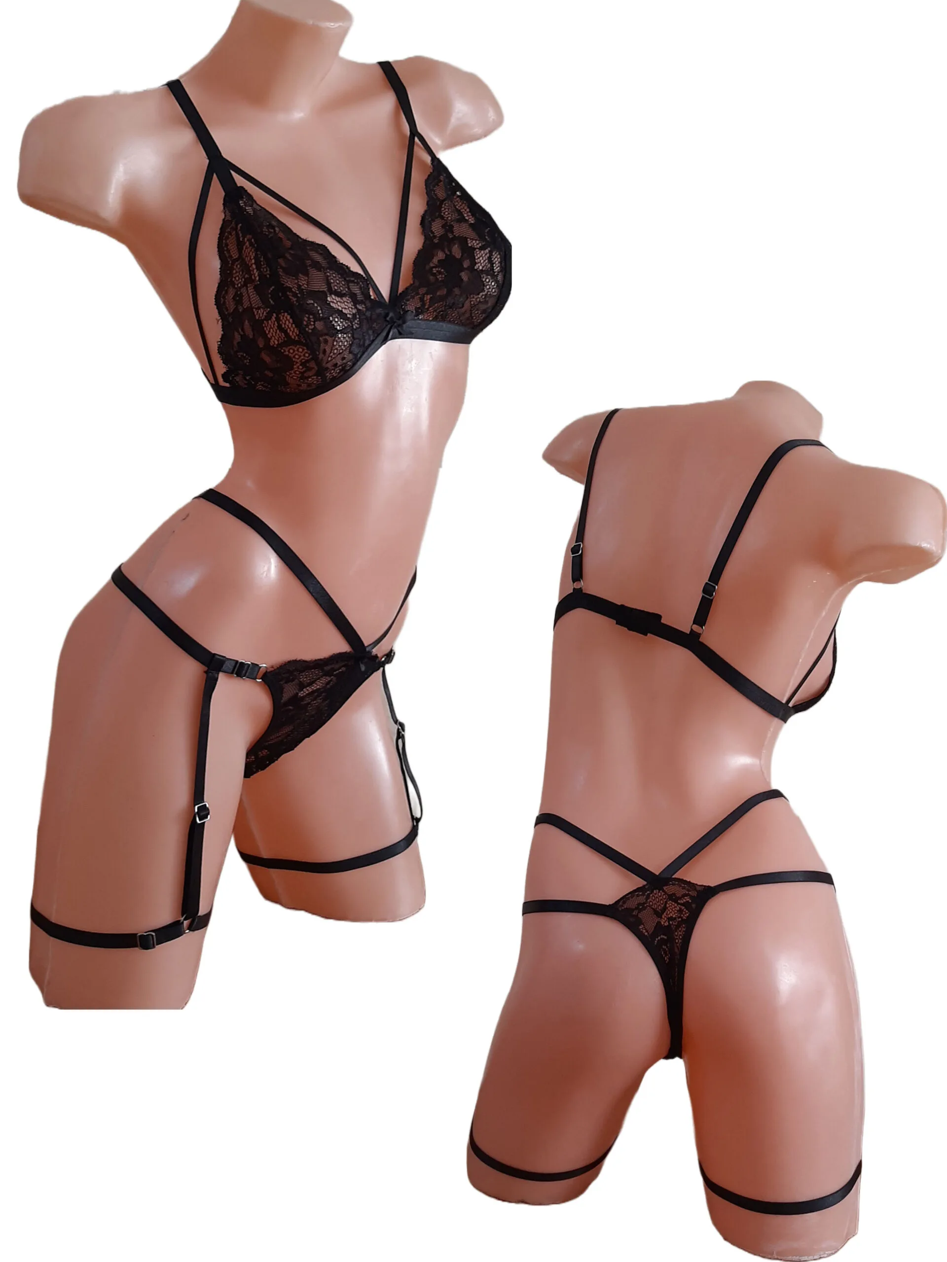 Conjunto Lenceria de Puntilla con Arnes (art 2026) Talle 85 al 100: imagen 4