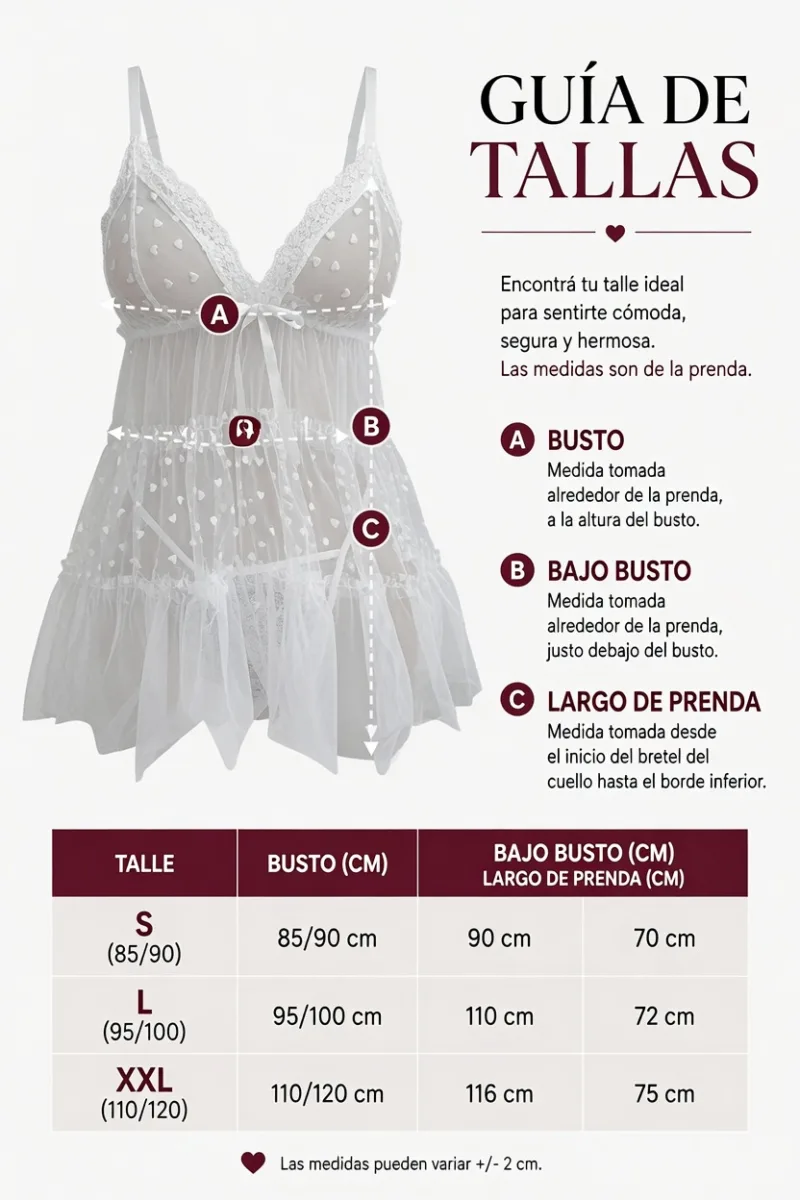 Camisolin Baby Doll de Tul "Novia" (AL215) Talle 80 al 103