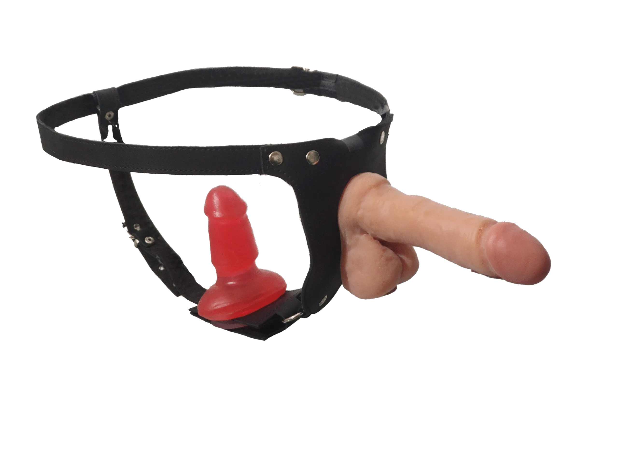 Arnes Doble Placer + Pene + mini pene Anal - Cuero: imagen 1